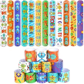 Serencatcher 48PCS Robot Slap Bracelets ، Favors Robot Party تشمل Let's Go Nuts Slap Wristbands للروبوت تحت عنوان عيد ميلاد هدايا عيد ميلاد مكافأة فئة (نمط 12)