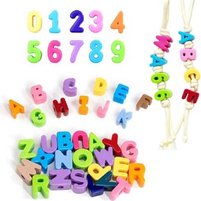 36Pcs 20mm Large Plastic Letter & Number Beads, Big Acrylic Slide Alphabet Blocks for Preschool Educational Learning DIY Arts and Crafts Projects