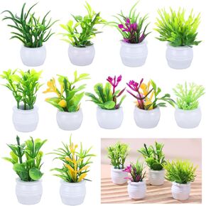 11Pcs Dollhouse Plants, Miniature Potted Plant Tiny Artificial Plants Models Fake Greenery Ornament for Dollhouse Decor Birthday Present