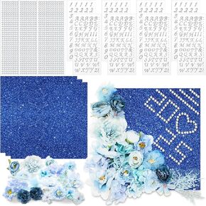 Supervitae 33 Pcs Handmade Graduation Cap Top Decorations 3 Glitter Graduation Cap Topper Floral Heads 11 Sheets Glitter Number Letter Stickers Rhinestone Sticker (Royal Blue; Silver)