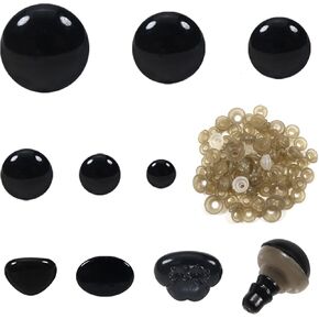 TOOB 200pcs عيون السلامة والأنوف مع غسالات الحرف الكروشيه عيون من 6 مم إلى 14 ملم عيون سلامة بلاستيكية سود