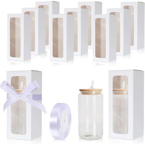 FdcZeyxior 24 Pcs Modern Minimalist Elegant Gift Boxes with Clear Window for 12oz/16oz/20oz Sublimation Tumblers, Glass, Can, Water Bottle Blanks, Tumbler Gift Box Set