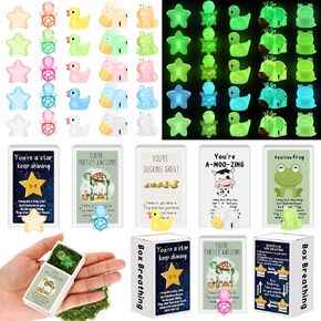 100 Sets Affirmation Mini Luminous Resin Appreciation Gift Box Breathing Gift Bulk for Coworker Emotional Mental Health Care Support Gift for Team Xmas, Turtle, Duck, Cow, Star