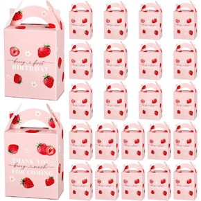 Sinload 24 Pack Strawberry Party Favor Berry First Birthday Treat Box Sweet Strawberry Gift Candy Goodie Box Summer Fruit Present Bag for Sweet One Birthday Baby Shower Decor Supplies