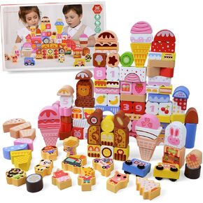 Vileafy 116pcs Princess Building Blocks for Girls Age 6-8, Summer Birthday Gifts Wooden Blocks for Kids, Educational Pink Ice Cream Stacking Toys Pretend Play Set for Daughter, Niece, Granddaughter