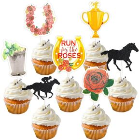 48pcs Glitter Derby Horse Cupcake Toppers Toppers Horse Racing Decoration Party Run for the Roses
