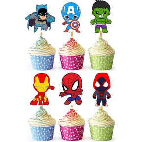 Hero Hero Super Kids Cupcake Toppers - تختار قويًا ديكور عيد ميلاد سعيد ، ديكورات كب كيك لأعياد الميلاد للأطفال