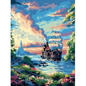 QUITEDEW Paint by Numbers Kit for Adults Beach,Paint by Number for Adults,DIY Oil Painting Gifts Arts Crafts for Home Decor 16x20 Inch(Landscape)