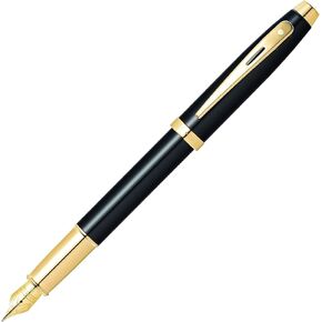 Sheaffer 100 - Refillable fountain pen, fine nib, glossy black lacquer finish, gold tone trim
