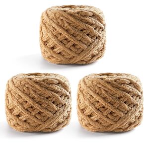 3 حزمة غزل تشنيل شينيل للكروشيه - بطانية غزل سميكة للكروشيه Amigurumi/ديكور المنزل - طفل أمجورومي غزل إجمالي طول 222 ياردة (أبيض حليبي)