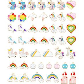 48 PCS الذهب المطلي بالمينا الموسيقي Unicorn قوس قوس قزح قلادة متنوعة ملحق سحر يونيكورن لمجوهرات DIY صنع سوار قلادة الإكسسوارات DIY المجوهرات