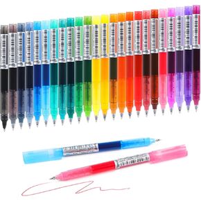 USUAL Liquid Ink Rollerball 24 Colored Pens Ballpoint 0.7mm Cute Fine Point Smooth Writing Gel Ink Pens For Writing Coloring Journaling Note Taking Office Students Drawing Ink Pens