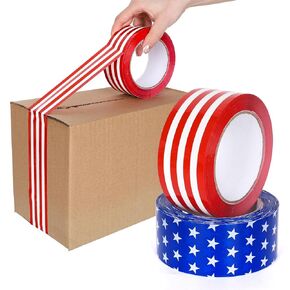 Whaline 220 Yard Patriotic Packing Tapes 4th of July Star and Striped Tape Waterproof Independence Day Shipping Tape for Small Business DIY Crafts Box Carton Decor