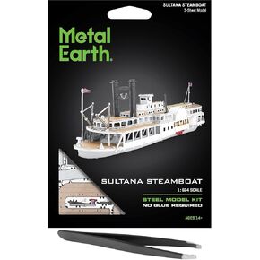 Fascinations Metal Earth Sultana Steamboat 3D Metal Model Kit Bundle with Tweezers