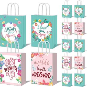 Ertyjikg 16 Pack Mother's Day Party Favor Bags Mother's Day Gift Bags with Handles Goodie Bags for Mom Themed Party Decorations