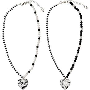 Luv لها Alice in Wonderland Friendship Necklace مجموعة - سحر القلب الملبس مع Cheshire Cat & Alice Design - Claw Claw Claasp القابل للتعديل - Jewely Jewelry - مثالية للمراهقين ، عشاق ديزني ، Ages 3+