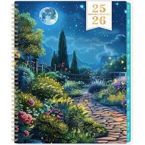 2025-2026 Monthly Planner - Monthly Planner/Calendar 2025-2026, July 2025 - December 2026, 9" x 11", 18 Month with Green Tabs + Back Pocket + Twin-Wire Binding - Floral Design