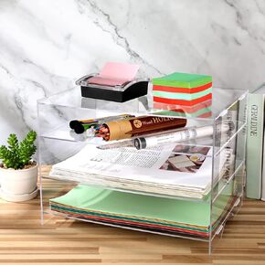 منظم الورق صينية صينية صينية 3 منظمة الفصول الدراسية وتخزين Acrylic Desk Organizer Office مكتب المنظمات والملحقات المنظم خطاب مكتب قابلة للتكديس لورقة الوثيقة المكتبية