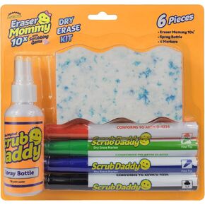 Scrub Daddy Marker Dry Erase Marker مع Eraser - علامات محو الجافة على السبورة وممحاة السبورة البيضاء - Mommy Mommy 10x ، 4 علامات رذاذ زجاجة رذاذ ، مجموعة واحدة