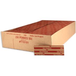 Whuron Flat Coin Wrapper ، Penny $ 0.50 Cent Red Rolls (250 pcs)