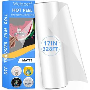 DTF Transfer Film Roll 17 Inch x 328 FT for Sublimation Double-Side Clear Pretreat Sheets, PET Heat Transfer Paper for Epson Inkjet Printer Direct Print(Hot & Cold Peel)