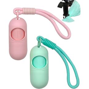 2 Pack Macaron Color Dog Poop Bags Holder|High-waisted Dog Waste Bags Dispenser with 2 Rolls of Poop Bags, Lanyards & Fasteners (Pink/Yellow)