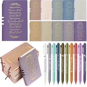 Spakon 20 Pcs Christian Bible Study Gifts Bulk Include Religious A6 Leather Notebook Religious Ballpoint Pen Prayer Journal Thanks God Scripture Notepad for Women Sunday School Pastor Church Welcome
