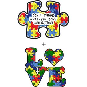 (Pack of 2) Autism Awareness Puzzle Piece and Don't Judge What You Don't Understand Autism Awareness Sticker for Car | Laptop | Motorcycle | Wall | Window | Bumper | Thumbler | Size: 4" Each