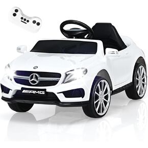 infans 12V electric Kids Ride on Car ، Mercedes Benz GLA45 لعبة مع التحكم عن بعد ، قابس MP3 ، USB ، سرعتين ، مصابيح LED ، مركبة ألعاب تعمل بالبطارية للأطفال الصغار (أبيض)