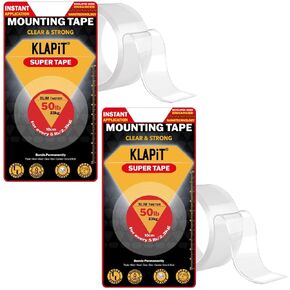 Klapit Super Tape - تقنية نانو مزدوجة الجوانب واضحة تتمتع بتكنولوجيا نانو محسنة 50 رطلاً 1.27 رطل لكل بوصة متعددة الأغراض ، ديكور المكتب المنزلي ، فائدة حمام المطبخ ، السجاد والأثاث