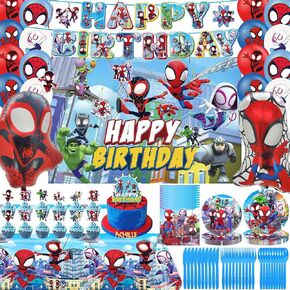 Birthday Party Decorations Set Include Happy Birthday Banner, Latex Balloons, Tablecloth, Paper Tableware, Cupcake Toppers, Backdrop for Teen (10 Guest)