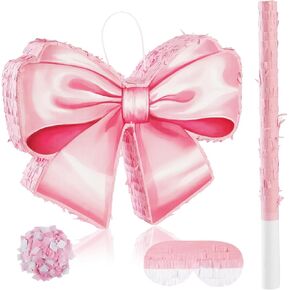 Pink Bow Piñata حفلة عيد ميلاد زخرفية Tie Bow Tie Piñata مع عظمى العصبية والخفافيش للبنات أطفال الأوزان الوردية ديكورات حفلة عيد ميلاد (صغيرة الحجم 16.5 "x13" x3)