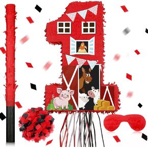 Ferraycle Farm رقم 1 Piñata لزخارف حفلة عيد الميلاد الأولى Piñata لوازم حفلة عيد ميلاد للأولاد Piñata مع عصا Piñata معصوب العينين