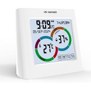 Digital Alarm Clock for Bedroom, Large Display Digital Clock with Indoor Thermometer Hygrometer, Automatic & Touch Backlight, Adjustable Brightness, Compact for Bedside