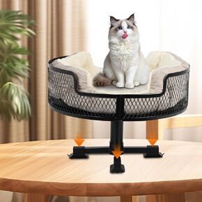 Cat Desk Bed, Metal Mesh Design Raised Cat Bed with Rubber Absorbent Feet to Protect Desktop, Pet Desk Bed with 45LB Weight Capacity