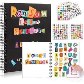 Sklenice the Cut Out and Collage Spiral Bound Ransom Note Letters Letters Sticker Books 8.5x6.3inch 1400+ Cut and Paste Materials Fintage Scrapbour Number Abphabet Trans