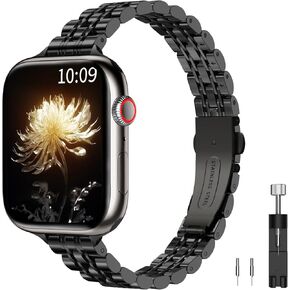 TiMOVO Slim Watch Band Compatible with Apple Watch Band, Premium Stainless Steel Adjustable Wristband for Women, Suitable for Series 10/9/8/7/6/5/4/3/2/1/SE
