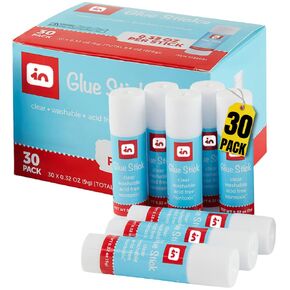 1InTheOffice Glue Sticks for Kids, School Glue Sticks, Clear, Washable, 0.32oz, 30 Pack
