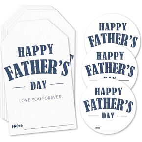 Happy Father's Day Stickers Labels,20 Pcs Rectangular Tags 20 Pcs Round Labels, Total of 40 Pcs Self-Adhesive Stickers for Father's Day, Envelope Seal.
