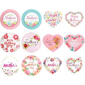 120 PCS ملصقات علامات عيد الأم ، ملصقات هدايا عيد الأم للاشتعال مختارة مظروف الحفلات ، تفضل بزخارف بطاقات الصندوق (القلب والشكل المستدير)