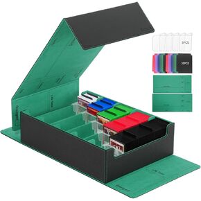 Trading Card Storage Box, 3800+ with 20 Colorful Dividers&5 Supporters, Leather Magnetic Closure Storage Box, Card Deck Box for YuGiOh, MTG, Black/Grey