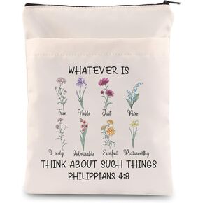 Pliti Christian Book Sleeve Gift Dender Bible Bible Gift Gift Floral Bible Gift Philippians 4: 8 Gift for Book Lover (Philippians 4: 8 BS ، Medium)