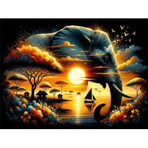 Croshom Elephant Diamond Art Kits للبالغين ، مجموعات الطلاء الماس للبالغين ، 5D DIY الحفر الكامل الحفر حيوانات الأحجار الكريمة الحرف اليدوية الماس جولة الصور للهدايا ديكور الجدار المنزلي 16 "× 12"