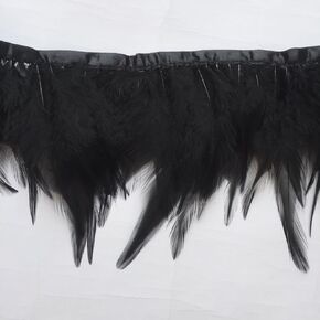 Sowder 2 Yards Natural Rooster Hackle Feather Trim Fringe 4-6" in Width Dress DIY Decoration(Black)