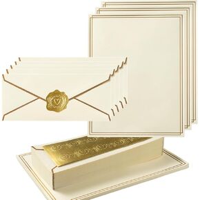 50 Pack Sage-Green Stationery Set with Gold Border, #10 Business Envelopes and 8.5x11 Paper Sheets and Stickers for Writing Letters (Sage-Green)
