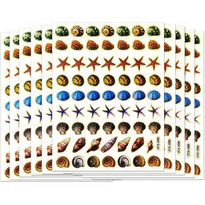 Shell01 - 10 أوراق Shell و Starfish Devinative Scraptors ، ملصقات عاكسة للأطفال - الحجم 4 × 5.25 بوصة ./Sheet بواسطة Sticker108