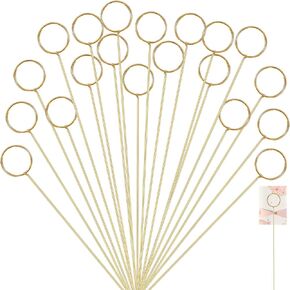 20Pcs Flower Card Holder Stick, Metal Floral Picks Gold Gift Card Holder, Number Holders Photo Clips Note Picture Display Holder for Wedding Party, Bouquet, DIY Craft (12 Inch)