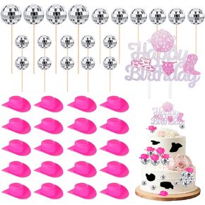 41 PCS Cowgirl Cake Decoration Disco Ball Cake Topper Cowgirl Hat Boot Cupcake Topper for Western Girl Decor