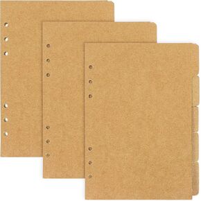 3 مجموعات A5 Kraft Paper Divider ، بطاقات تبويب فهرس 6 ثقوب لـ 6 Binders Notebooks Diare Diary Planner (Brown)