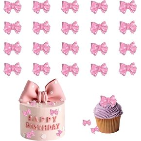 20 PCS Bowknot Cupcake Toppers Glitter Pink Bow Cake يختار مشاركة الزفاف الزفاف حفل زفاف استحمام عيد ميلاد لحزب الرموز المزيفة (الوردي)